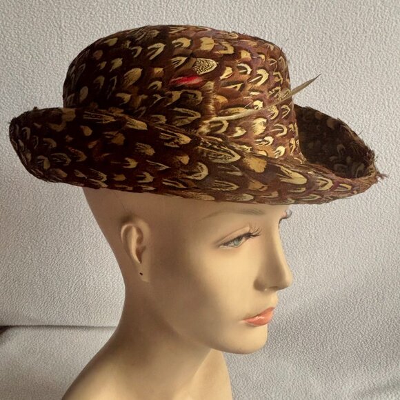 Pheasant Feather Homburg Style Hat Styled by Jack McConnell Red Feather main image 6